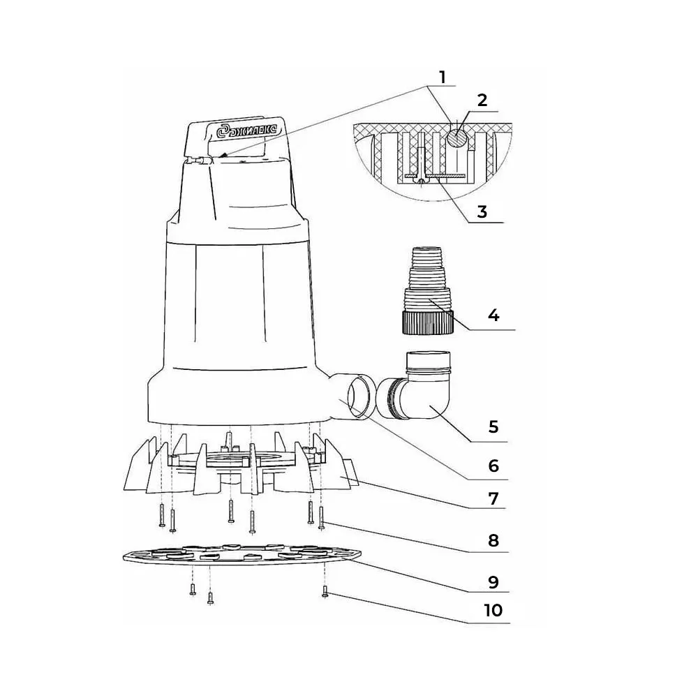 Схема дренажного насоса Джилекс Дренажник 110/8 Схема дренажного насоса ДЖИЛЕКС ДРЕНАЖНИК 110/8