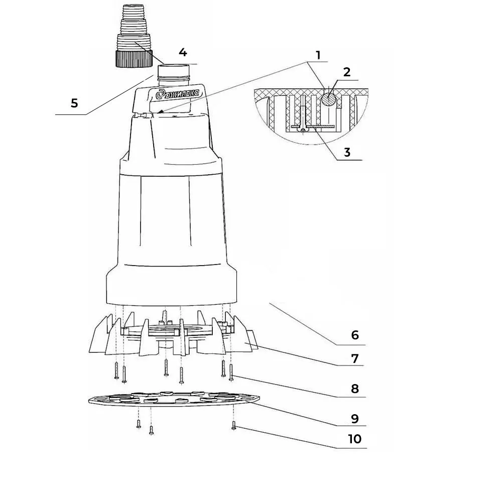 Схема дренажного насоса Джилекс Дренажник 200/25 Схема дренажного насоса  ДЖИЛЕКС ДРЕНАЖНИК 200/25