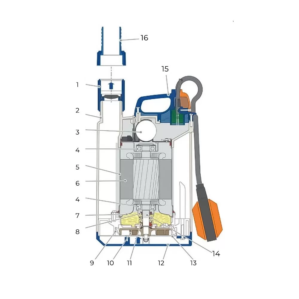 Схема дренажного насоса Pedrollo TOP 1 Схема дренажного насоса  PEDROLLO TOP 1
